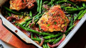 One pan chicken with roasted green beans