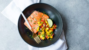 Roasted Salmon with Mango-Strawberry Salsa