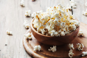 Bowl full of air-popped popcorn.